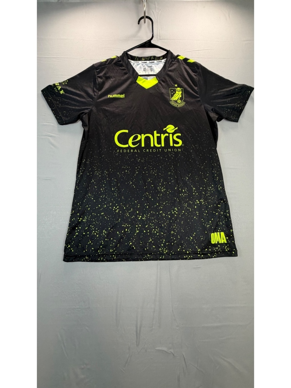 Union Omaha Soccer Jersey Black and Neon Yellow Hummel Official Team Shirt